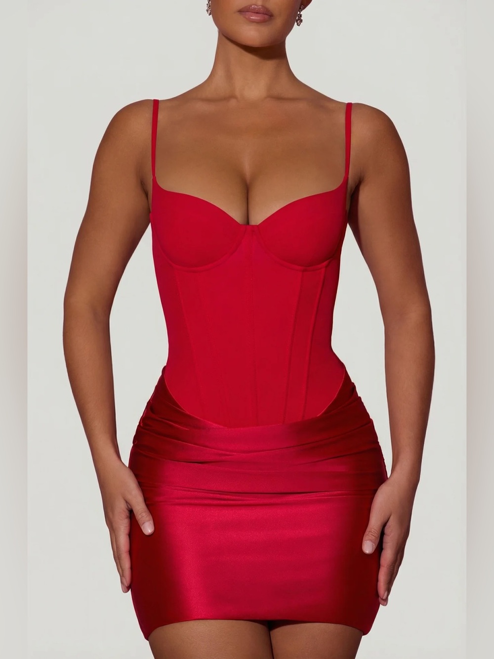Oh Polly Lovella Draped Corset Mini Dress in Red - Picture 2 of 8
